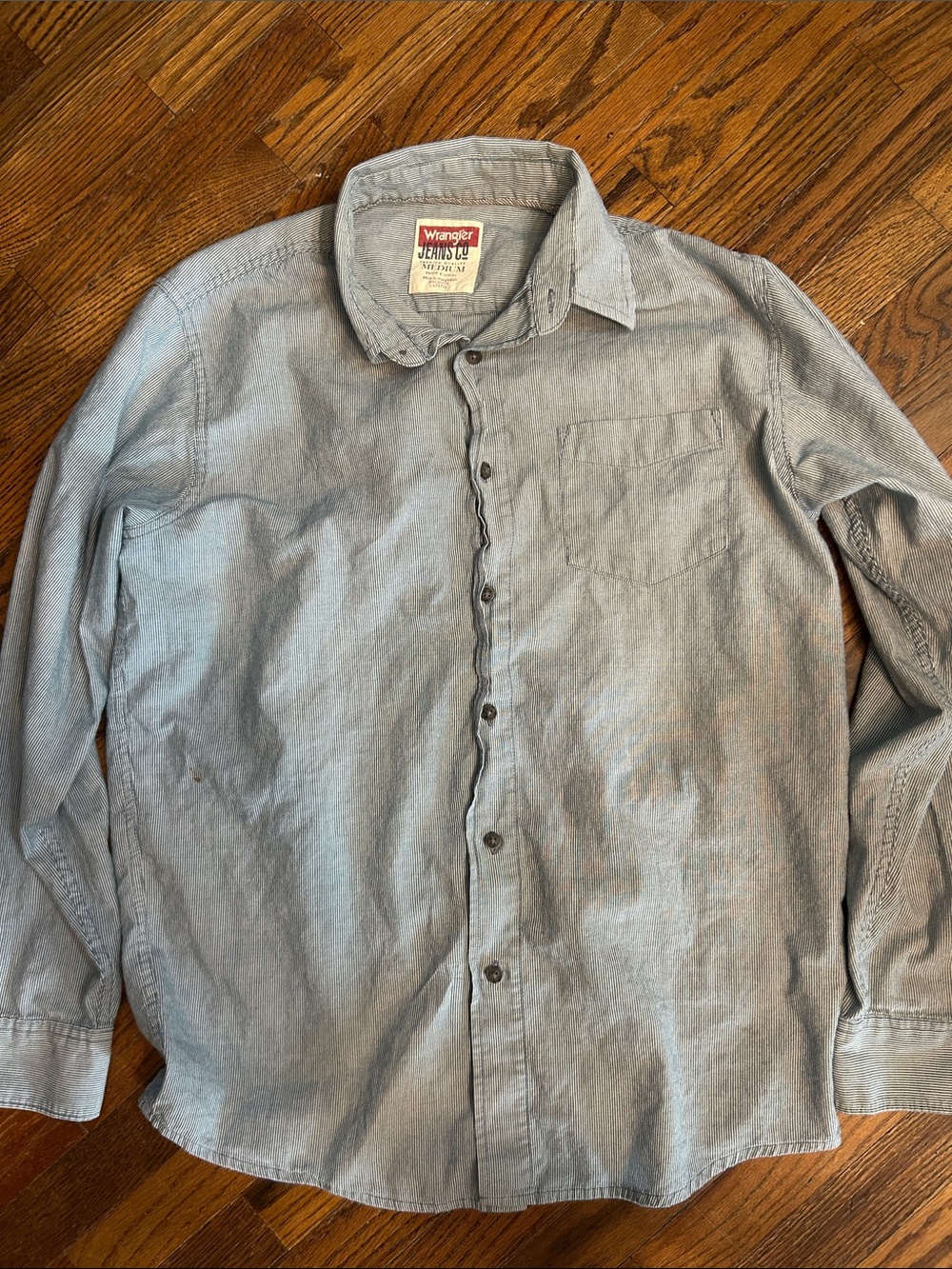 Wrangler Men's Faded Light Blue Button-Down Work Shirt